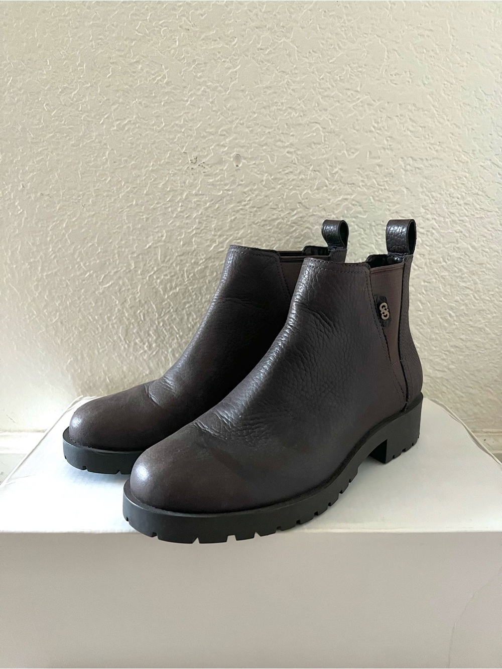 Dark Brown Leather Lug Sole Chelsea Boots